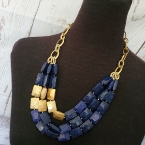 Stella and Dot Bahari statement necklace blue and gold plated brass